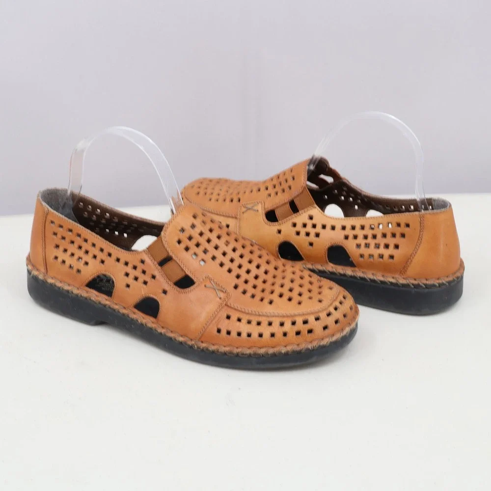 Rieker Antistress Loafers Women 42 Brown Leather Perforated Slip On Classic